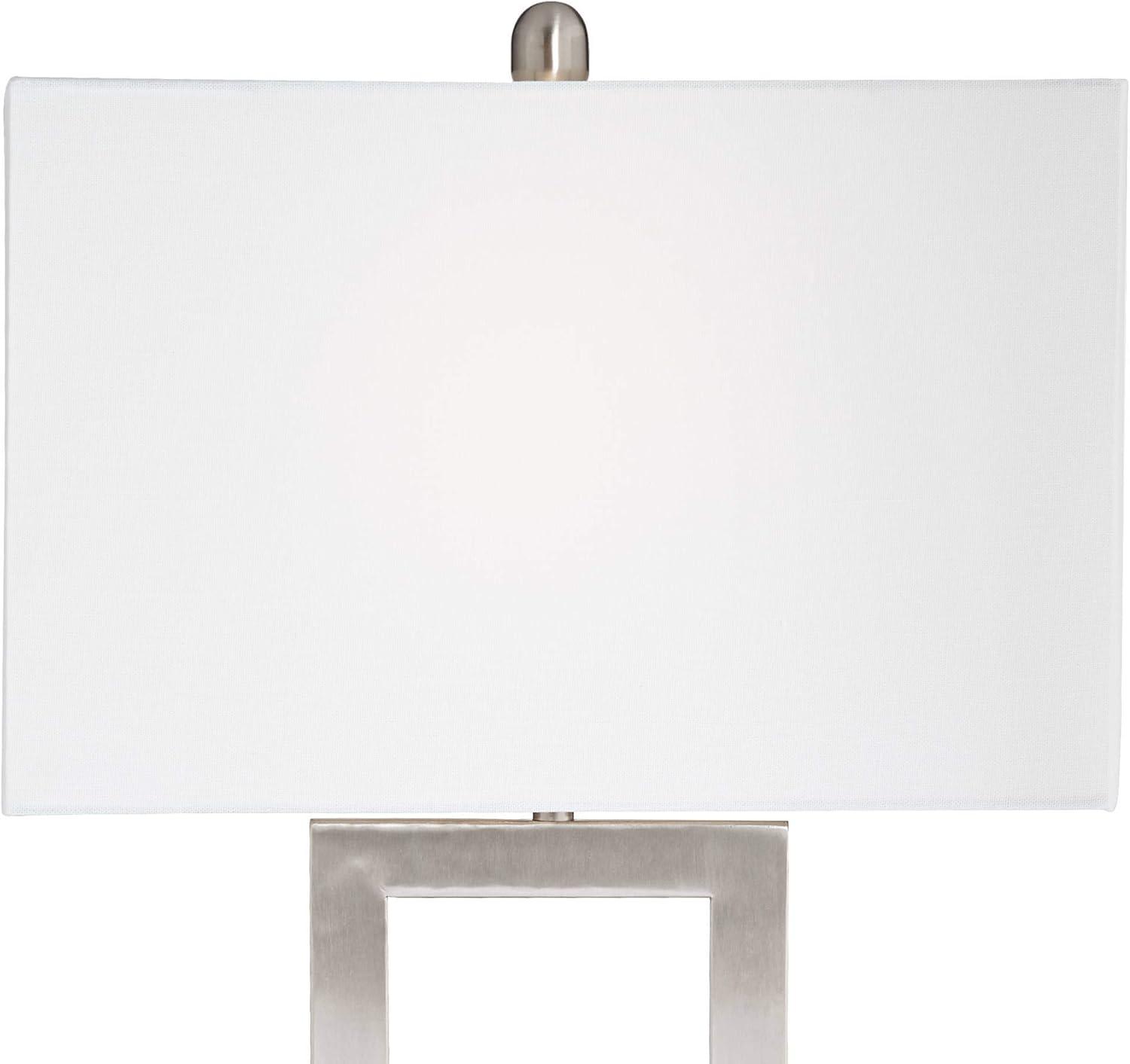 360 Lighting Todd 30" Tall Large Modern End Table Lamps Set of 2 USB Port AC Power Outlet Silver Brushed Nickel Finish Metal Living Room Charging
