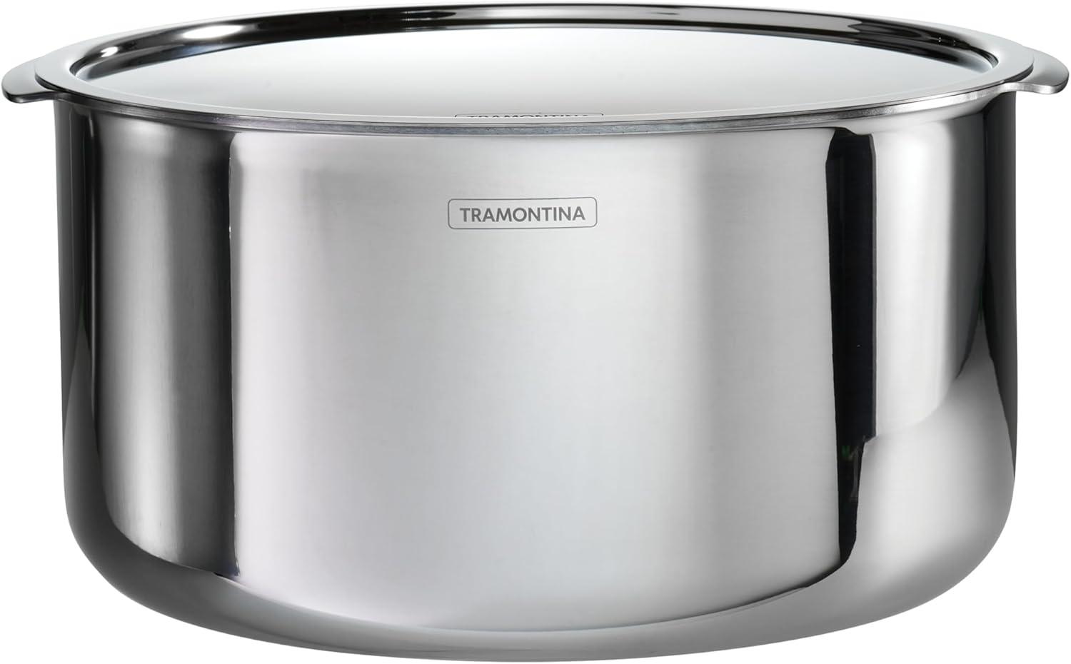 Tramontina Tramontina Utsava Tri-Ply Clad Stainless Steel Tope with Lid, Patila Pot for Indian Cooking