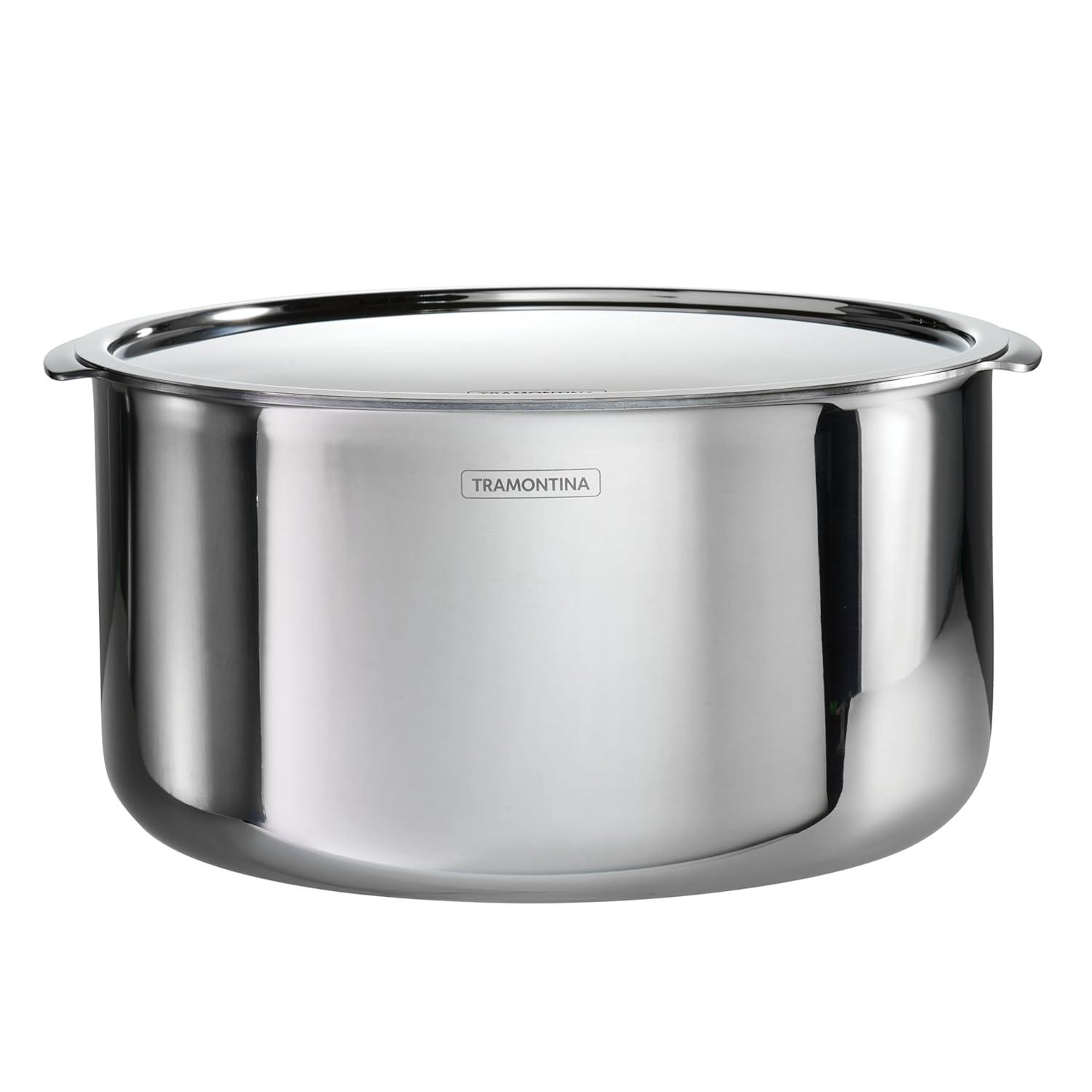 Tramontina Tramontina Utsava Tri-Ply Clad Stainless Steel Tope with Lid, Patila Pot for Indian Cooking