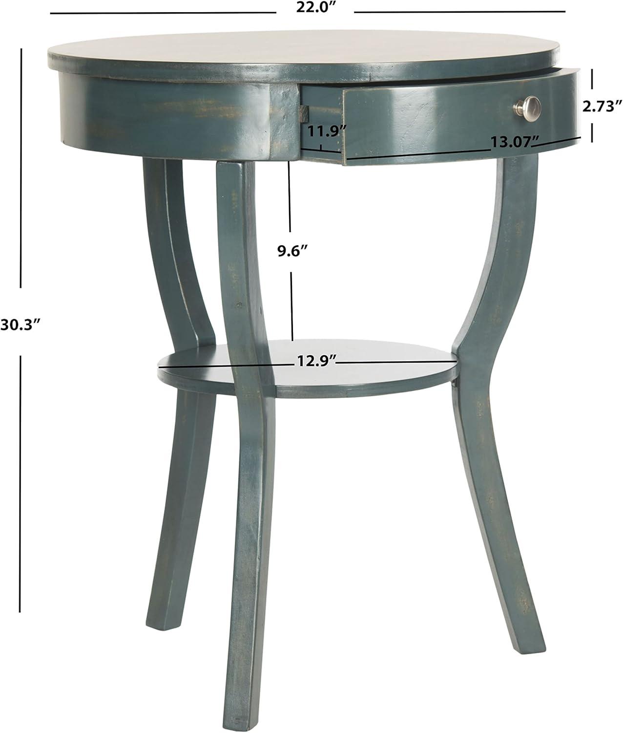 Kendra Round Dark Teal Wood and Metal Accent Table