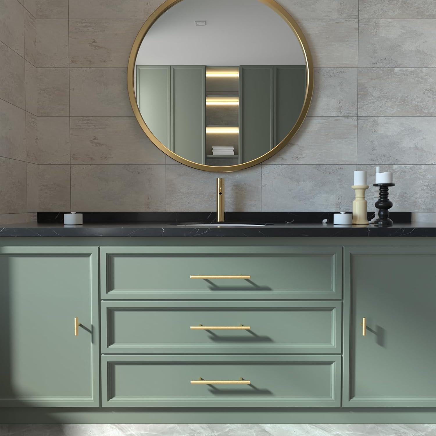 Goldenwarm 10 Pack Gold Cabinet Furniture Pulls Kitchen Hardware Square Door Handles 6-1/4 Inch Hole Centers