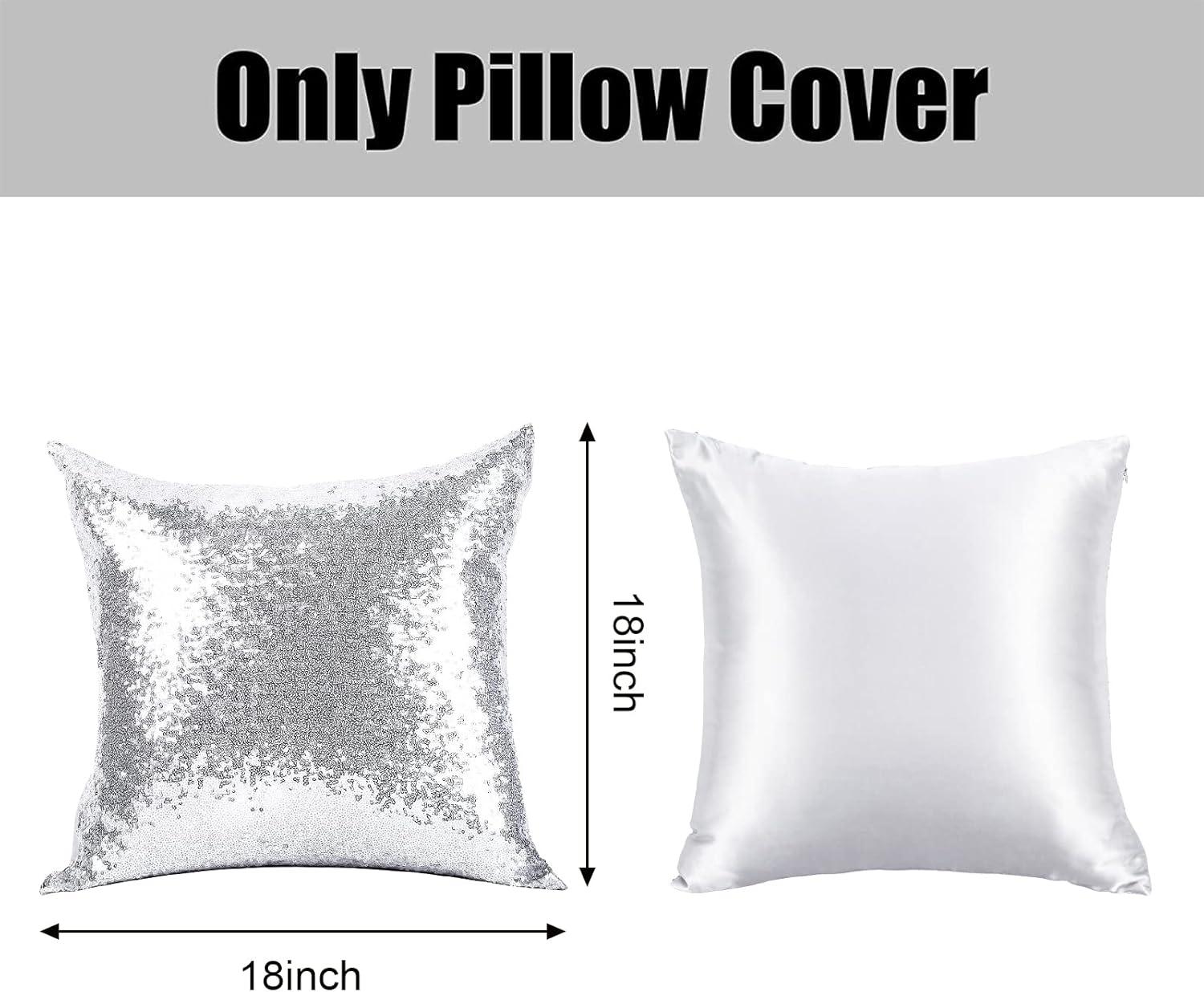 Eternal Beauty Set of 2 Silver Pillow Cover Sequin Decorative Pillow Covers for Couch Sofa Throw Pillows 18 X 18 Inches