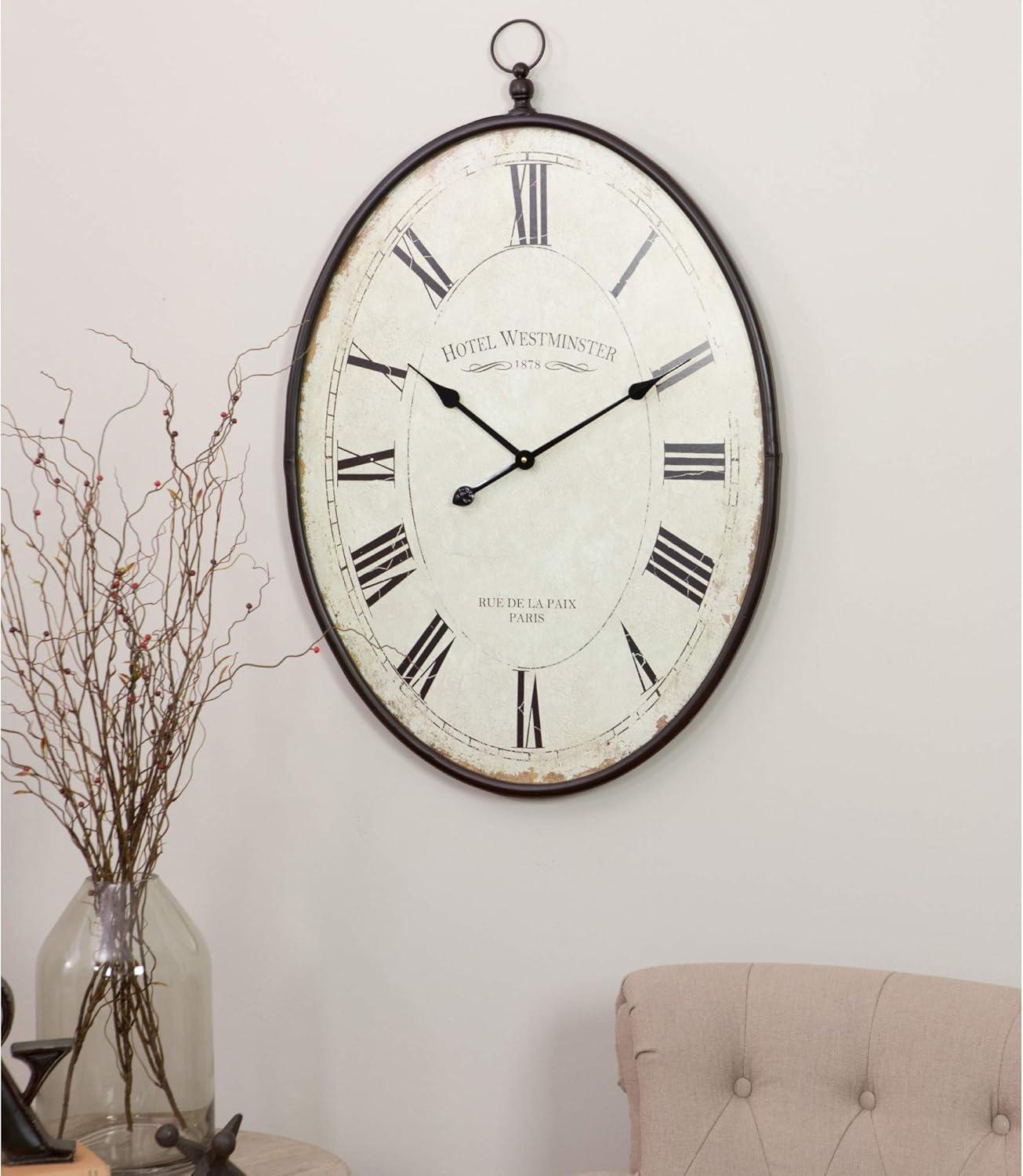 Aspire Home Accents Ines Large Oval Wall Clock - 36"H x 23.5"W x 1.5"D