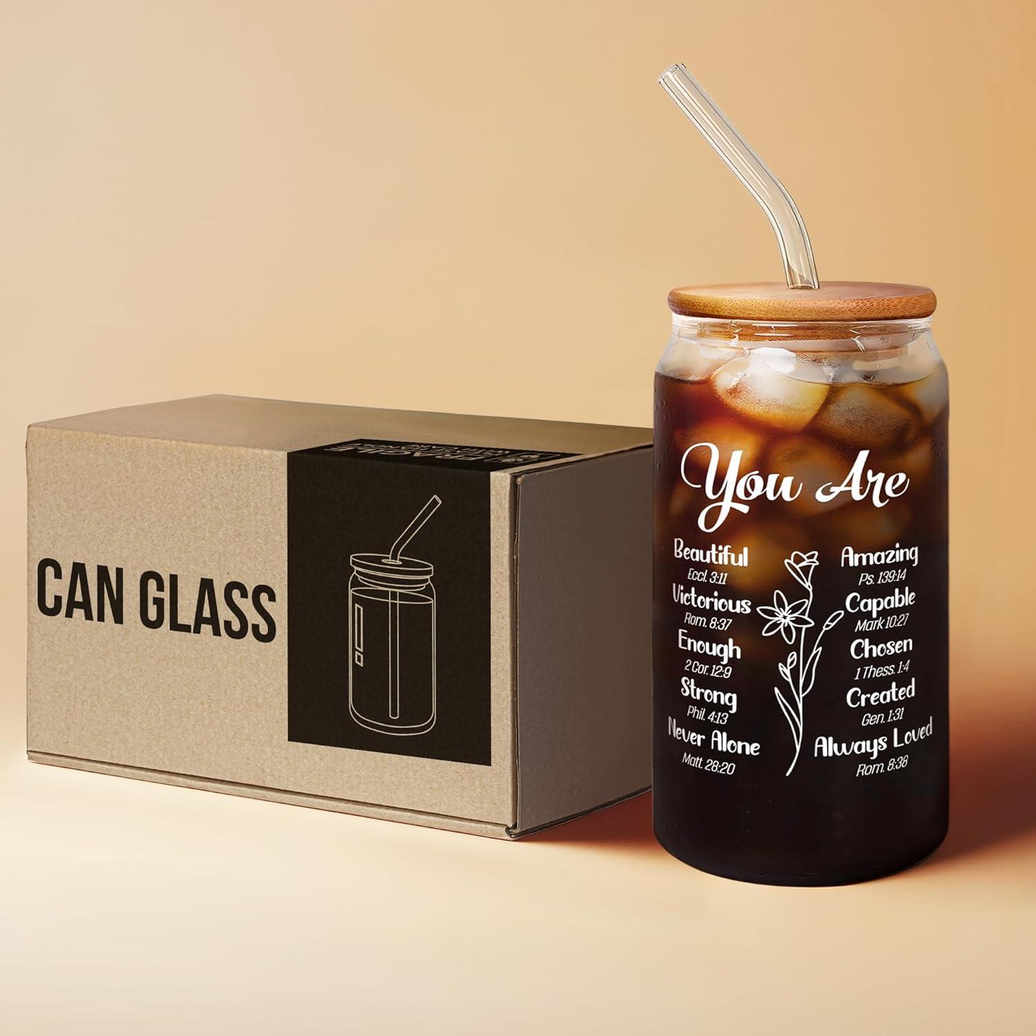 16 Oz Insulated Glass Can with Bamboo Lid and Straw