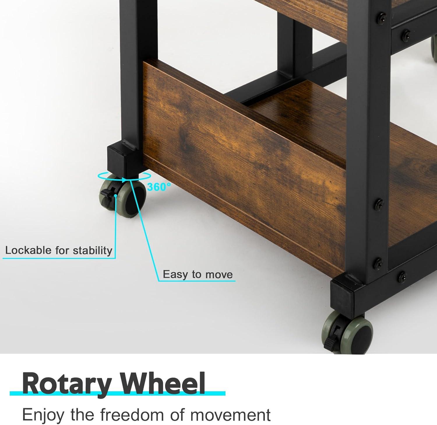 17 Stories Hadulcet C Shaped Side Table Adjustable, Height Adjustable C Table With Wheels And Storage Shelves For Couch Bed Recliner Rustic Brown