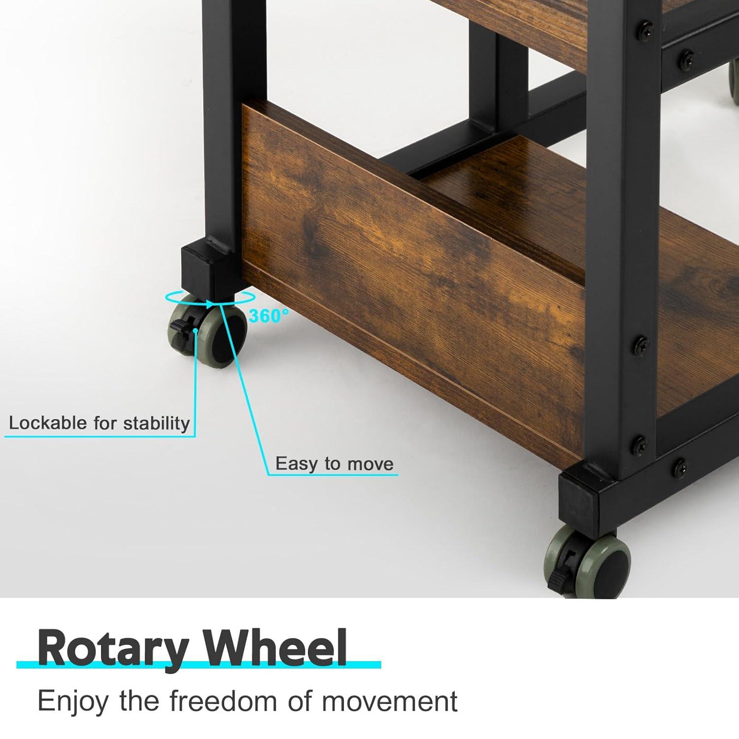 17 Stories Hadulcet C Shaped Side Table Adjustable, Height Adjustable C Table With Wheels And Storage Shelves For Couch Bed Recliner Rustic Brown