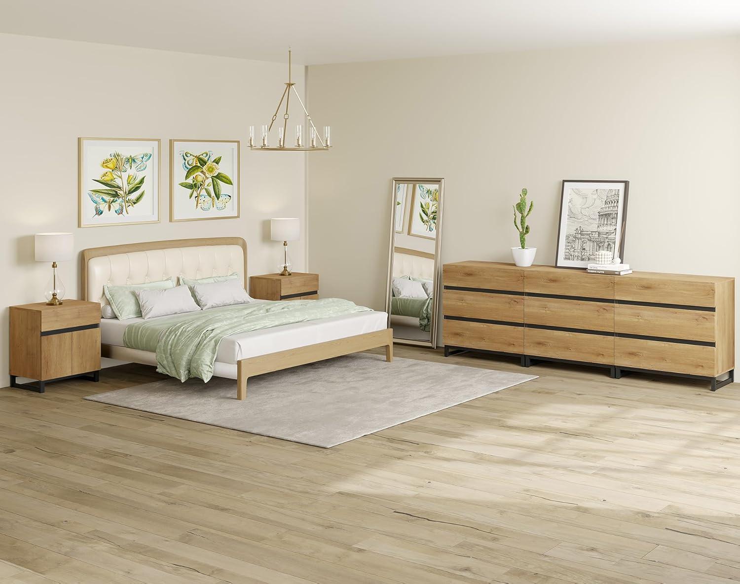 WAMPAT Dresser for Bedroom, Closet Organizers and Storage with 9 Drawers, Chest of Drawers with Metal Base, Wooden Modern Dresser for Living Room, Bedroom, Entryway, Oak