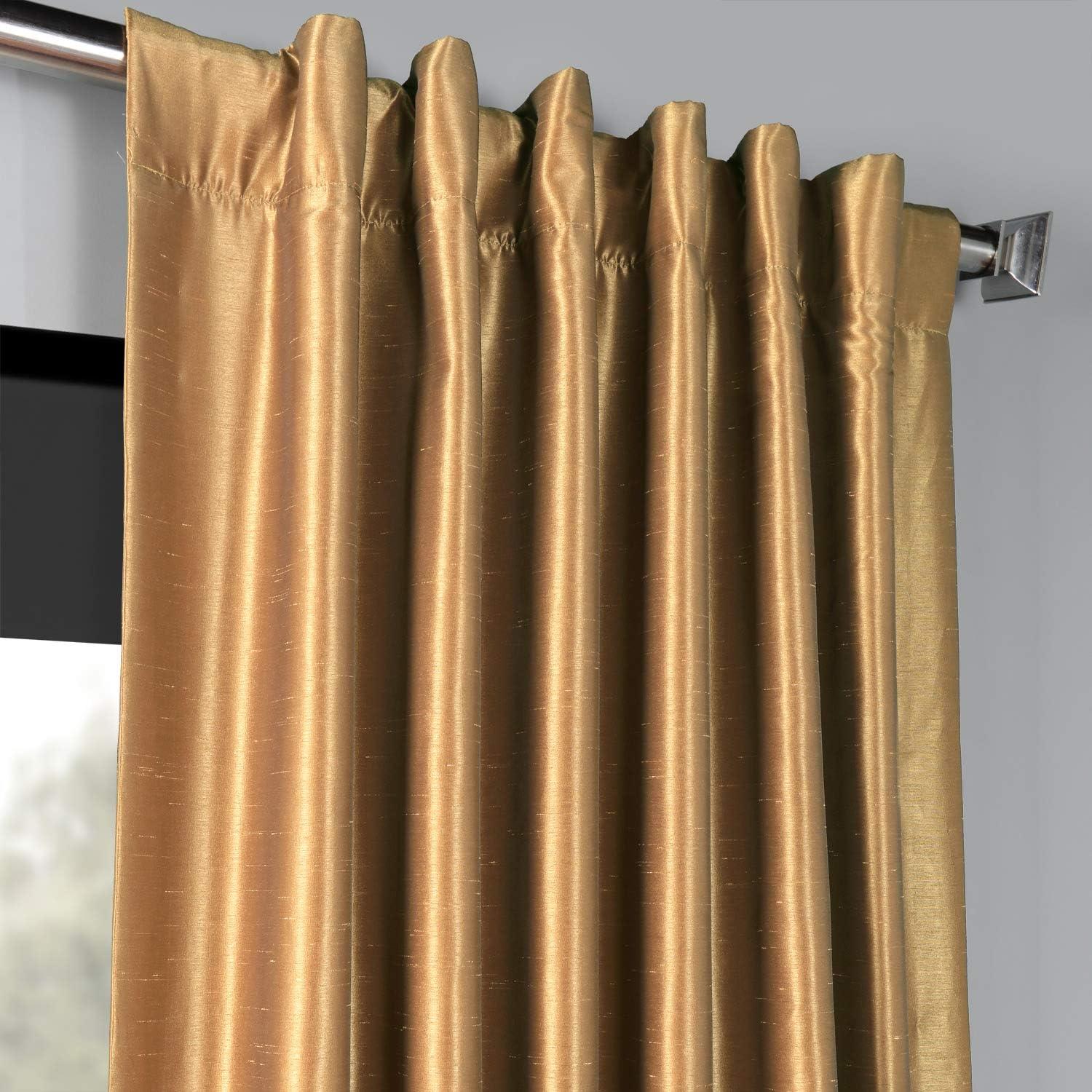 Flax Gold Blackout Vintage Textured Faux Dupioni Curtain (1 Panel), Flax Gold, 50W X 84L