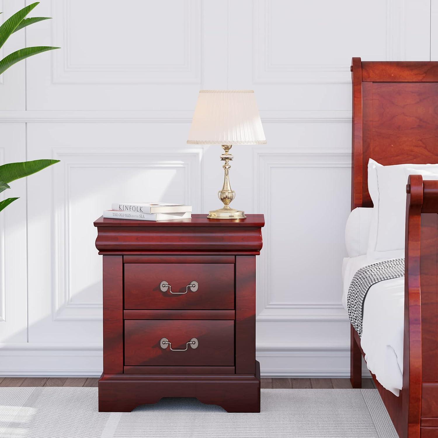 ACME Furniture Louis Philippe III 2 Drawer Bedroom Wood Chest Nightstand, Cherry