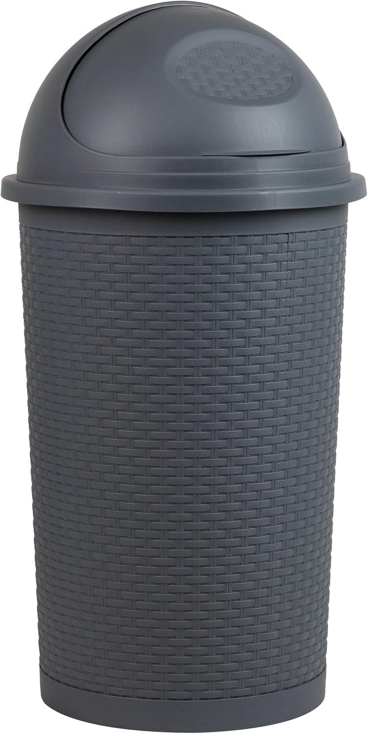 Gray Wicker Design Roll-Top Kitchen Garbage Can, 55L