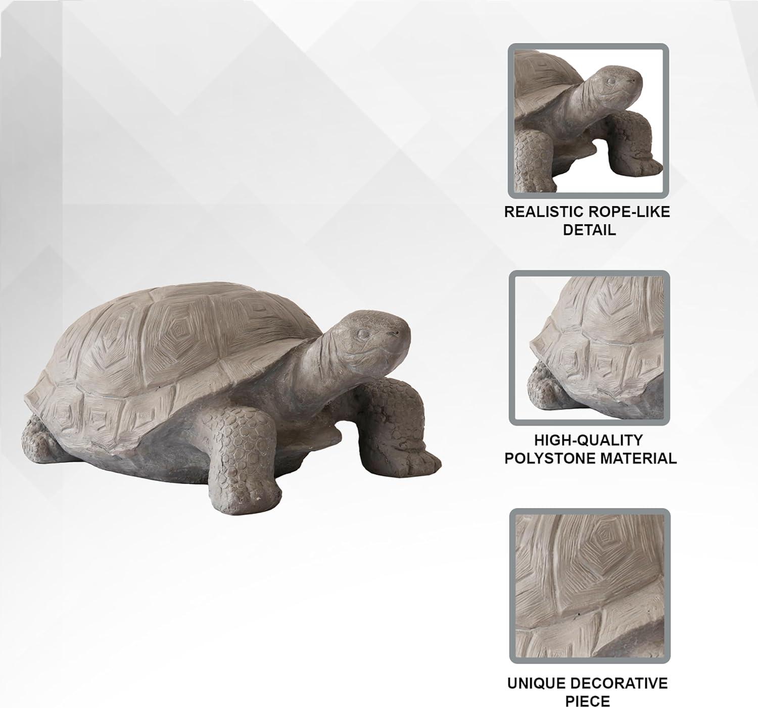 XBrand 30.3"L Light Grey Polystone Turtle Statue, Indoor or Outdoor Décor, Garden Décor, Turtle Garden Statue, Turtle Statuary