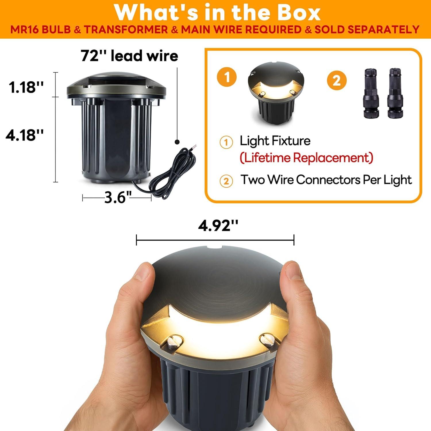 Gardenreet Brass Well Lights Landscape Led In Ground,12V LED Low Voltage Landscape Lighting Well Lights for Garden, Pathway Without MR16 Bulb(One-Direction Turret)