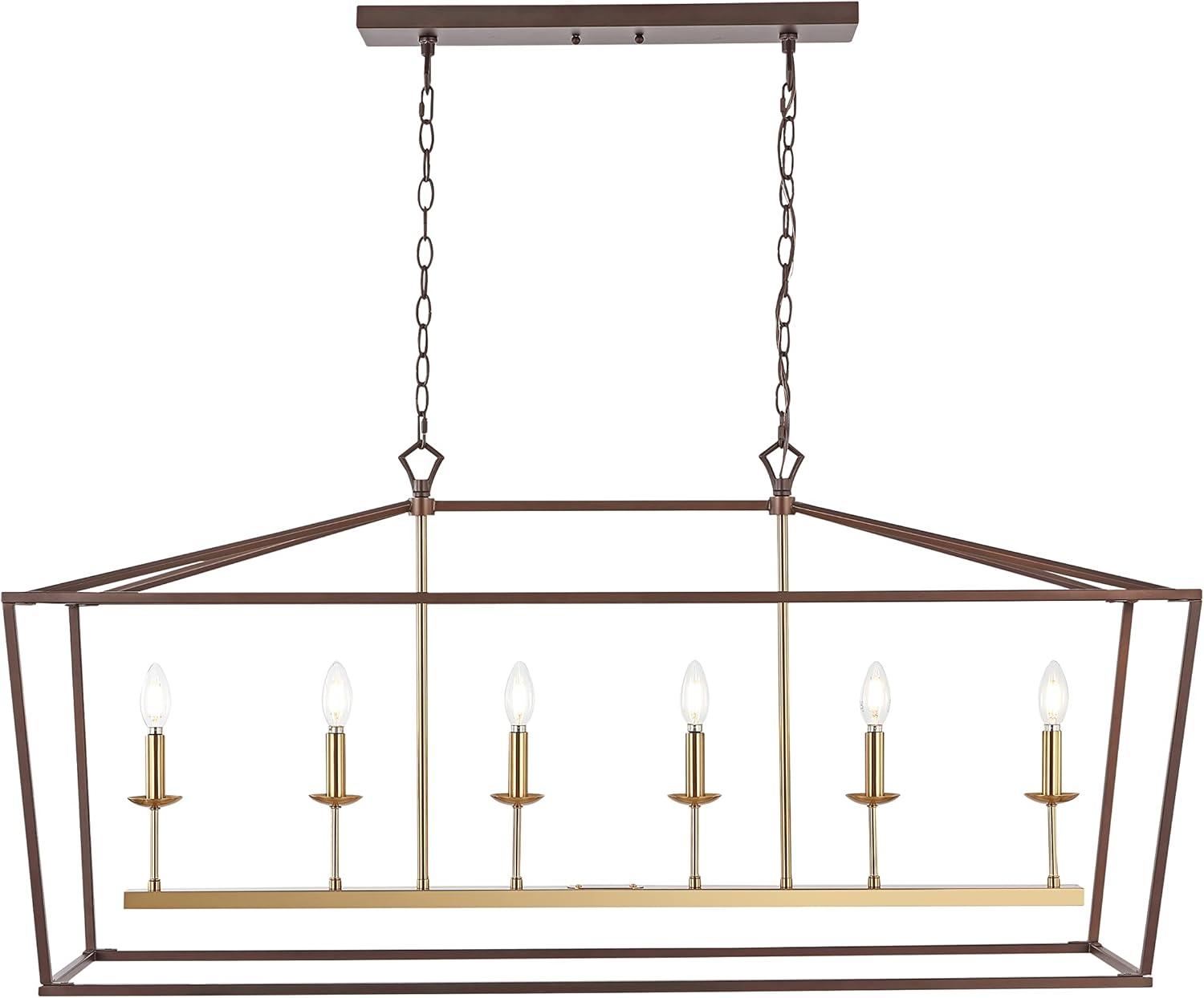 Transitional Geometric Bronze 6-Candle Pendant Light