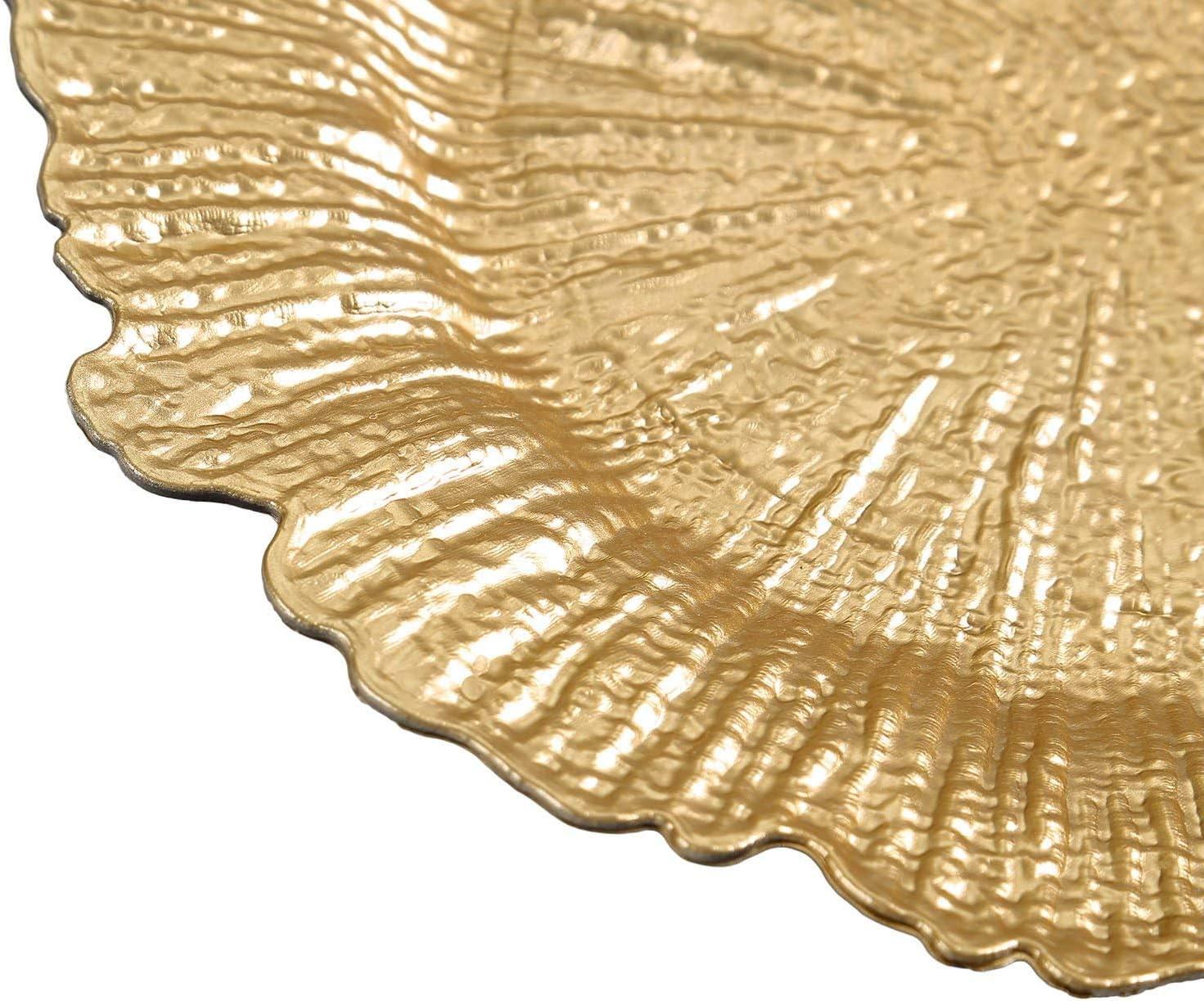 Efavormart 6 Pack 13" Round Gold Plastic Reef Charger Plates Ruffled Rim Dinner Charger Plates For Weddings Events