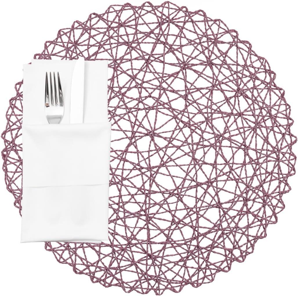 Efavormart 6 Pack Blush Woven Fiber Disposable Placemats, Round Table Mats 15"