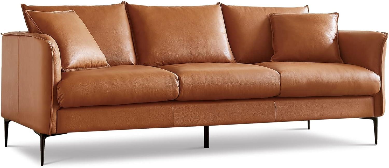 Valencia 85" Cognac Brown Leather Sofa with Removable Cushions