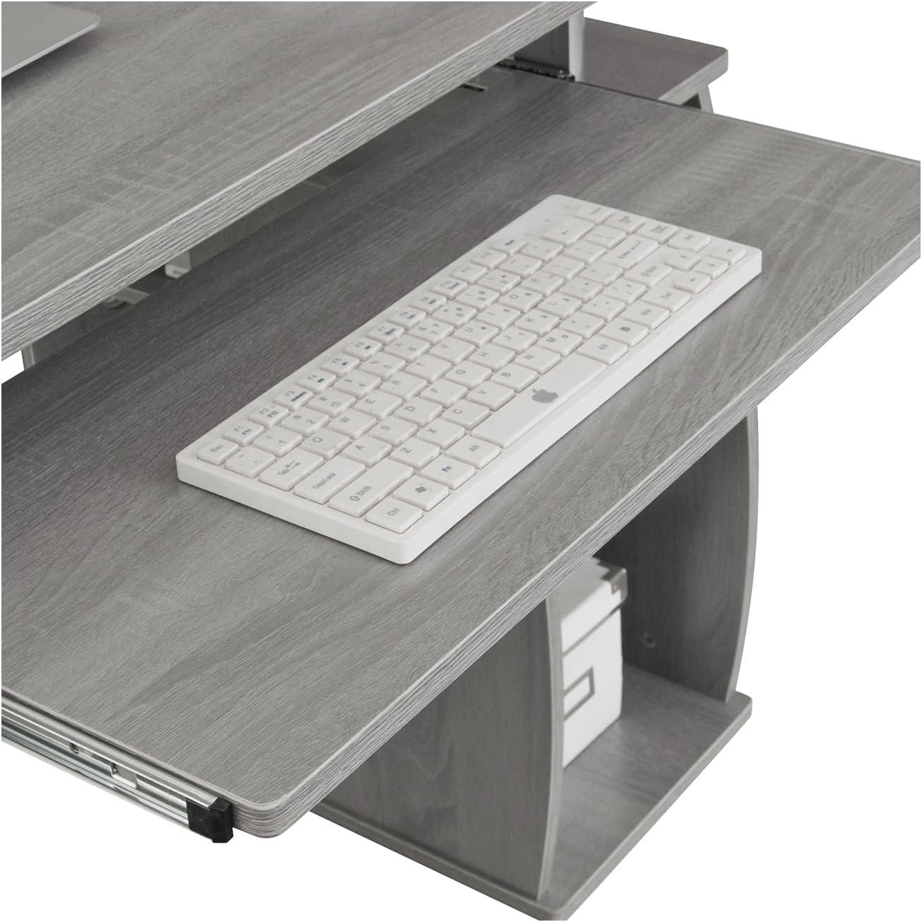 Gray MDF Computer Desk with Drawer and Keyboard Tray