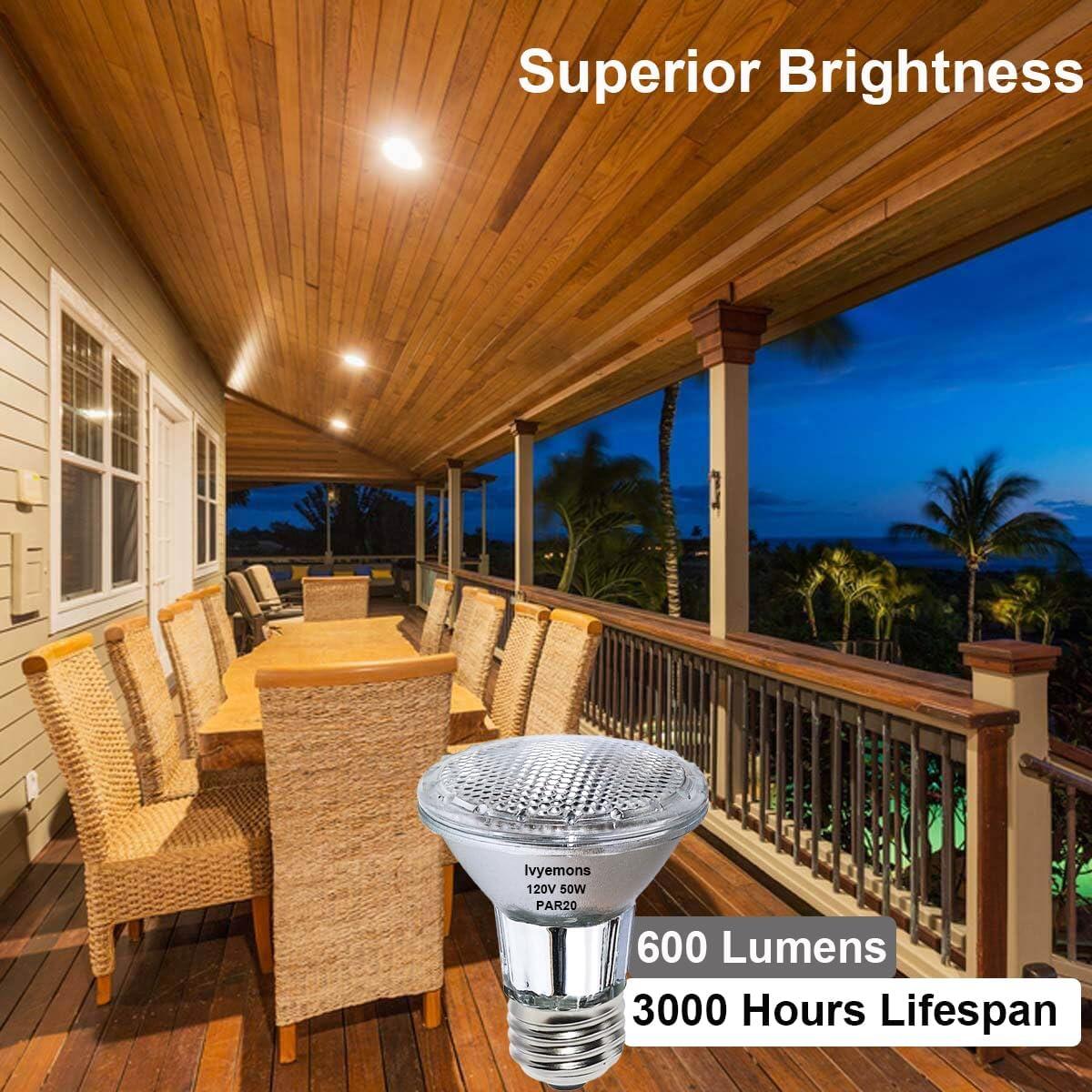 6PCS Par20 Halogen 50W 120V Dimmable, Long Lifespan E26 Par20 Light Bulb with 3000K Warm White for Indoor/Outdoor