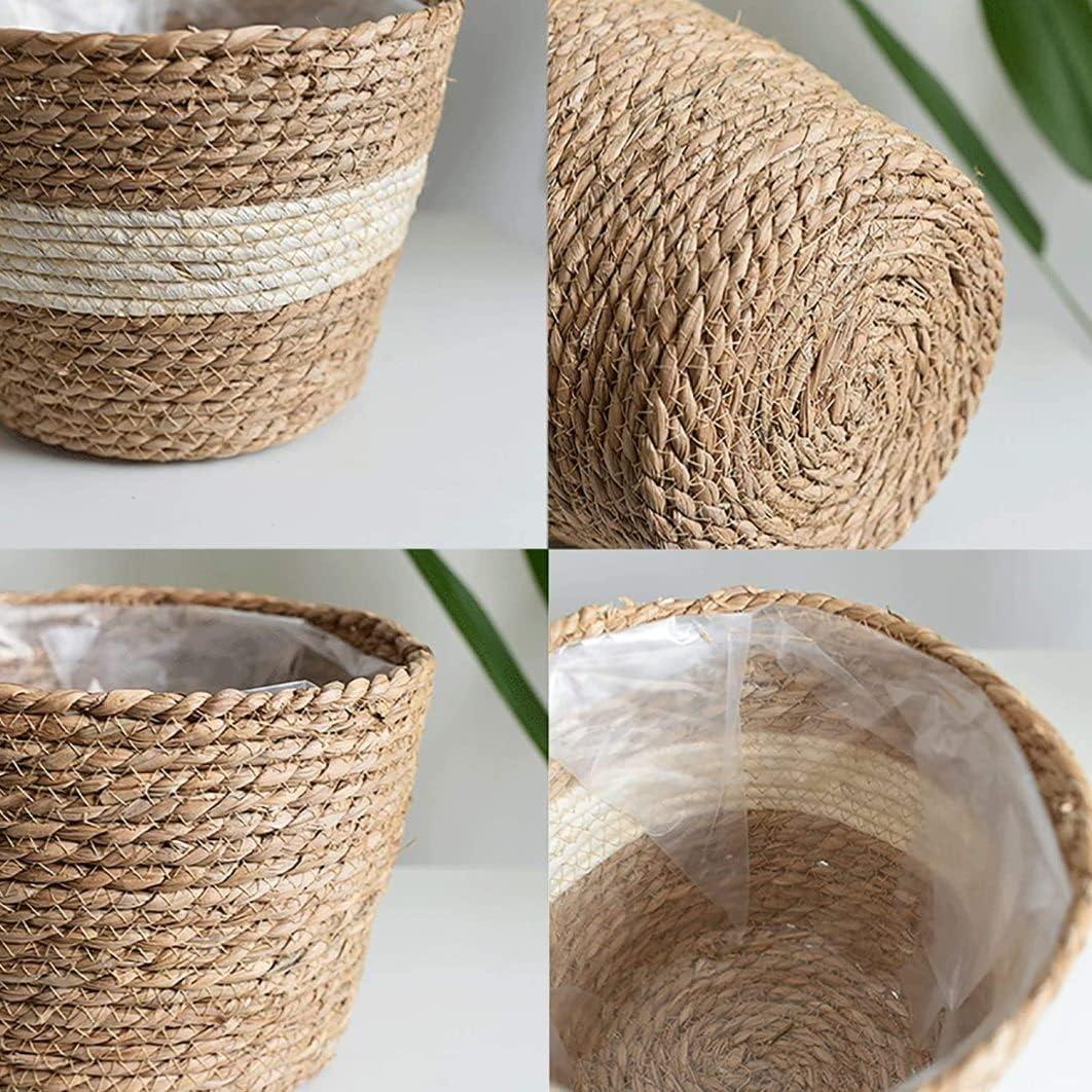 Natural Seagrass Cylindrical Planter with Plastic Liner