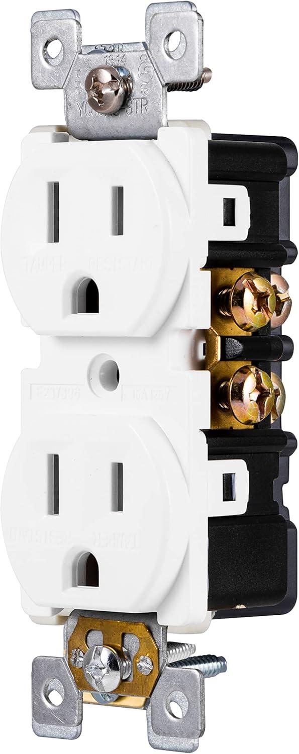 White Tamper Resistant Duplex Outlet with Wall Plate