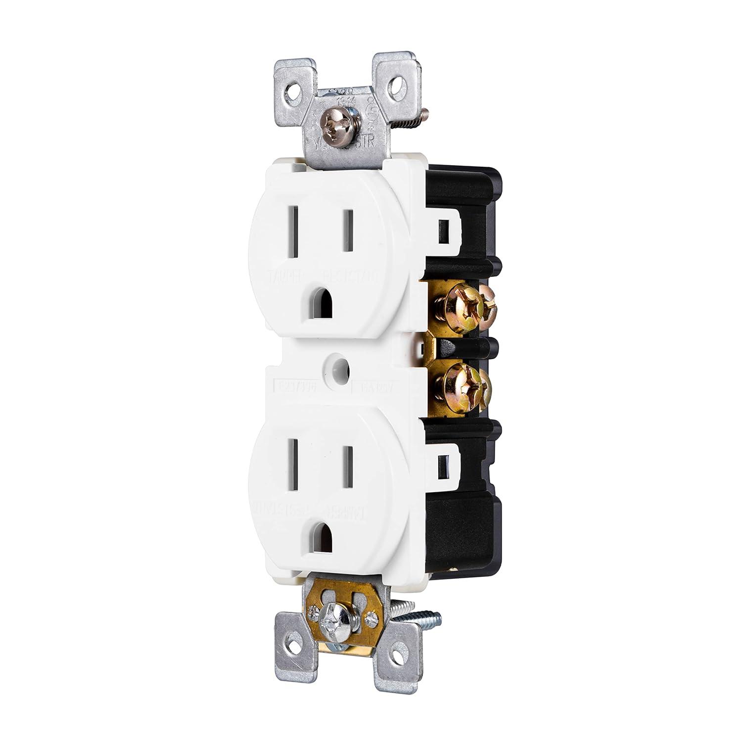 White Tamper Resistant Duplex Outlet with Wall Plate