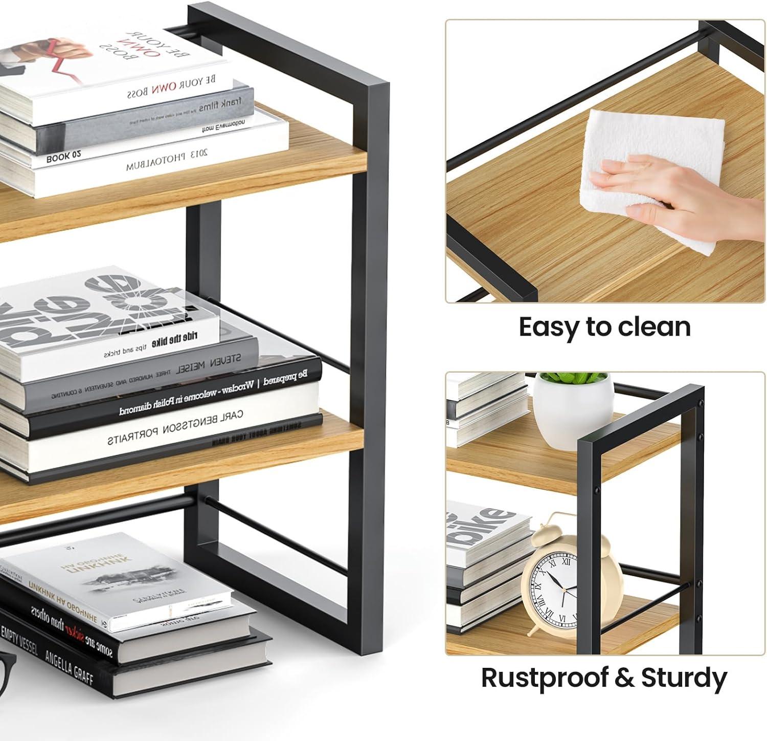 Black and Natural Wood 2-Tier Office Desk Shelf Organizer