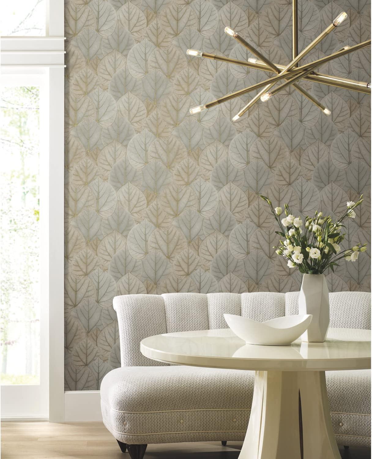 Warm Taupe Leaf Concerto Peel and Stick Wallpaper