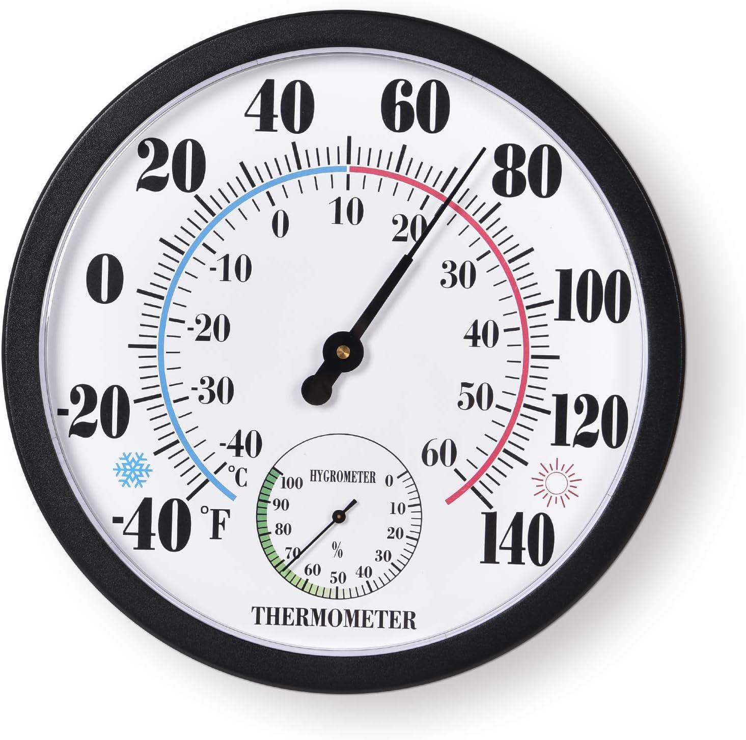 Black 10-Inch Wireless Waterproof Indoor Outdoor Thermometer Hygrometer