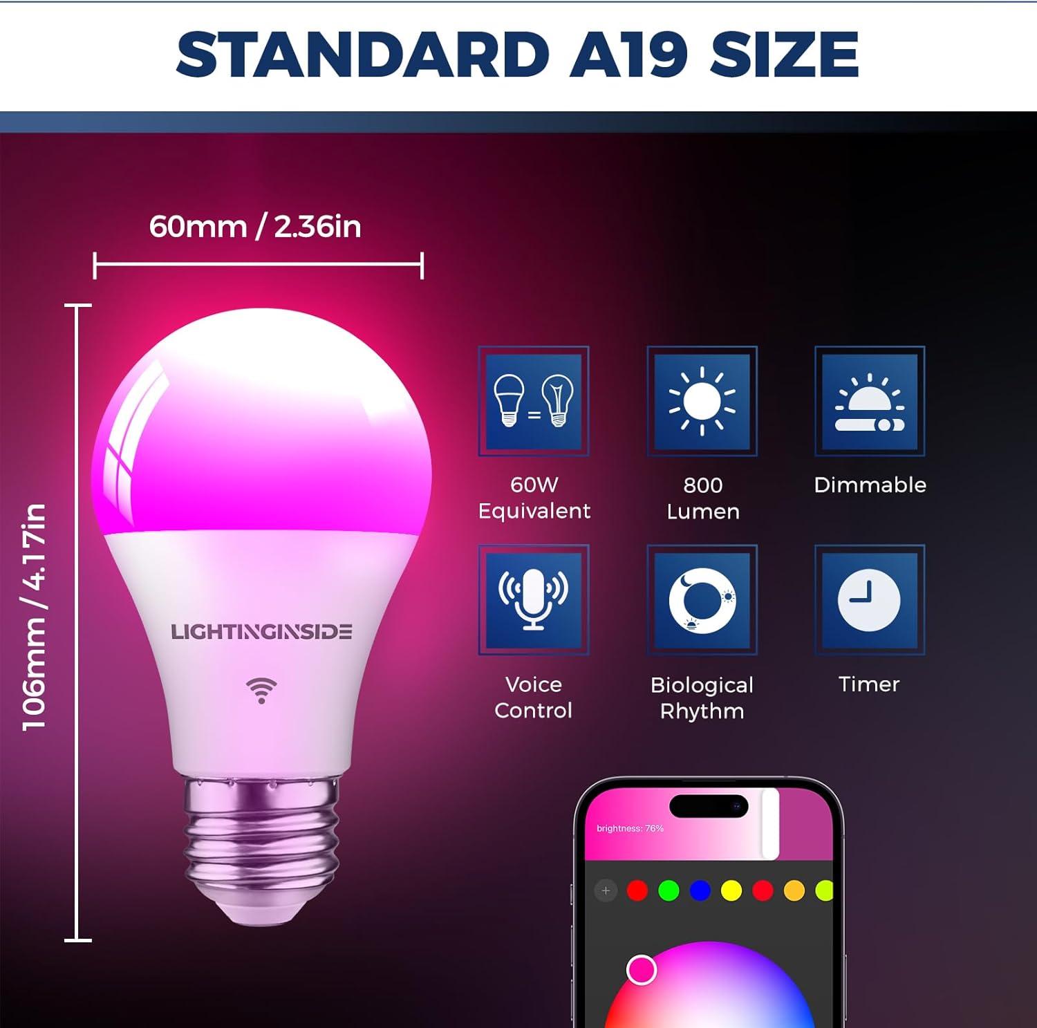 Candelabra Smart Light Bulbs 60W Equivalent, 500LM 6W E12 LED Bulb Compatible with Alexa/Google Home, RGBCW Candle Bulb for Chandelier, No Hub Required, 2.4G WiFi Only, ETL Listed, 1PC