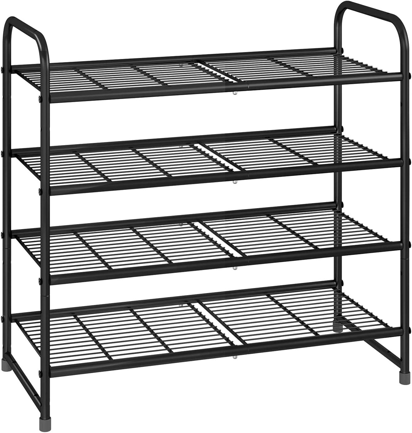 4-Tier Shoes Rack Shelf for Closet Metal Stackable Shoe Organizer, Expandable & AdjustableWire Grid, Black