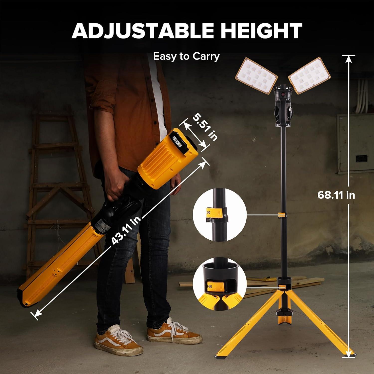 Dual-Head Telescoping LED Work Light with Stand, 9000 Lumen