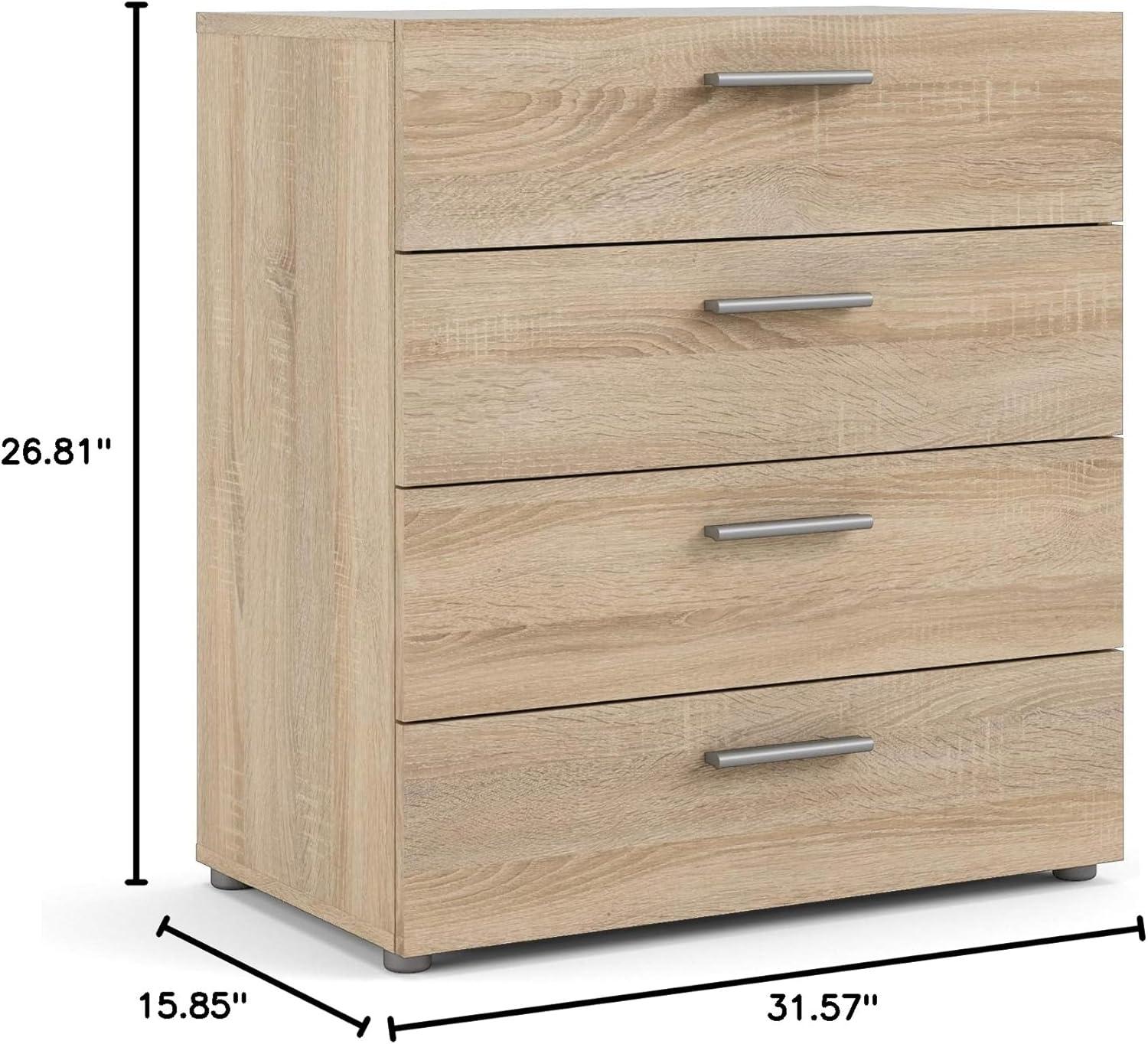 Austin Oak 4-Drawer Chest with Silver Handles