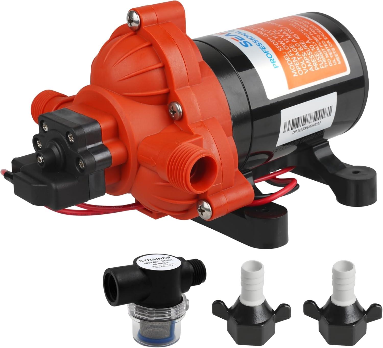 SEAFLO 123ABC, 3.0A, 12V, Orange and White, Diaphragm Self Priming Water Transfer Pump, 3.0 GPM