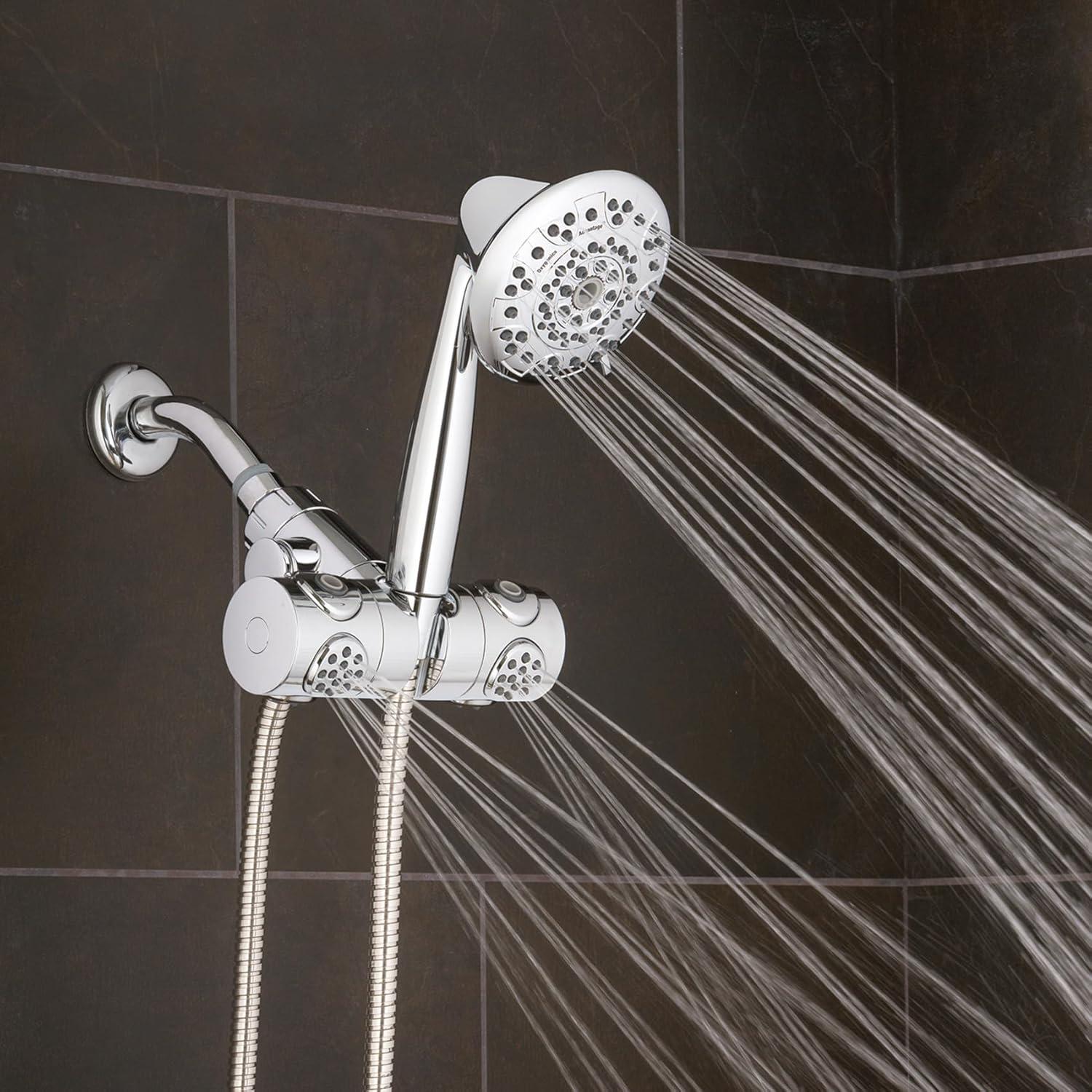 Spin Advantage Chrome Dual Head Wall Mounted Shower