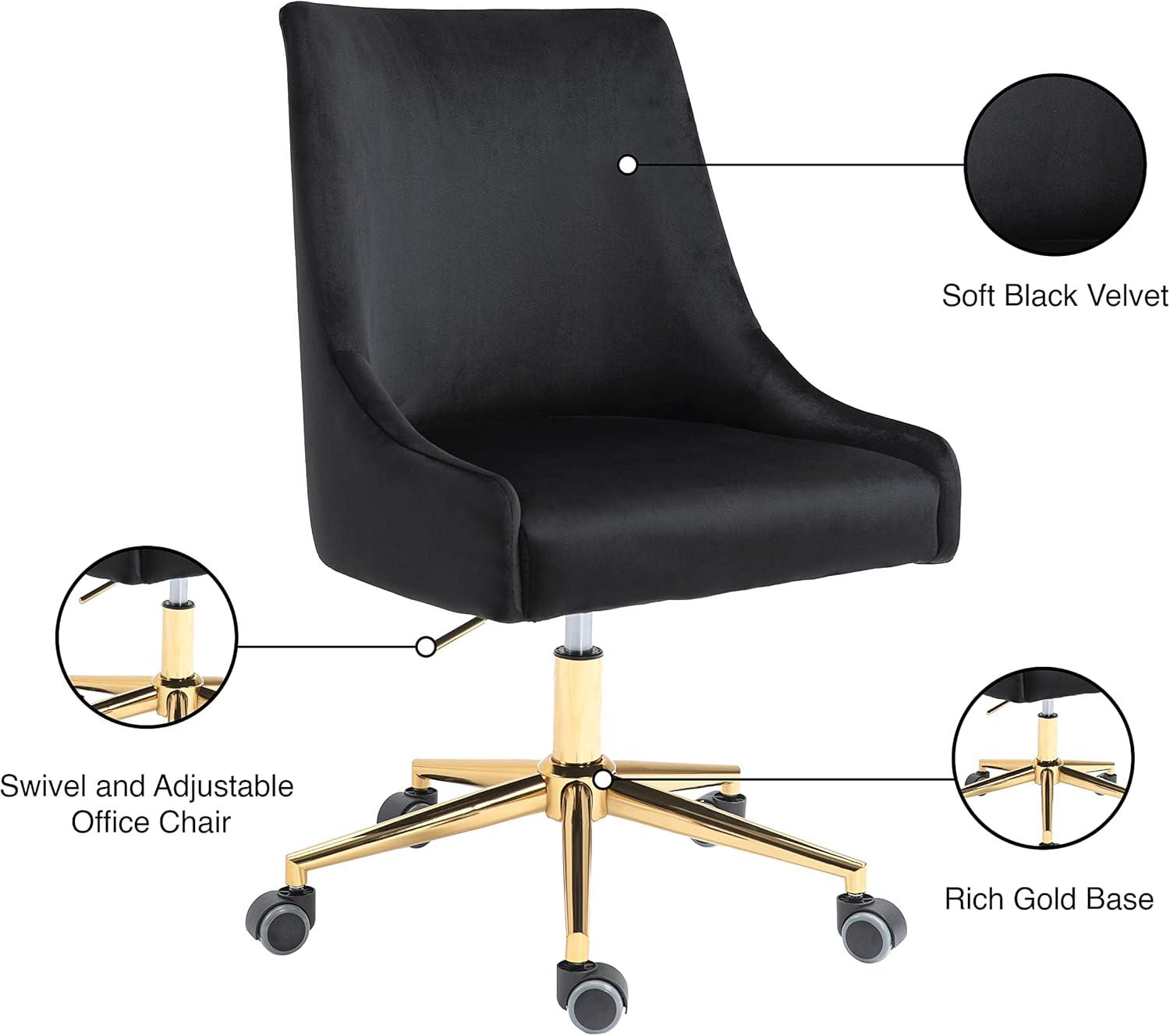 Karina Black Velvet and Gold Adjustable Office Chair