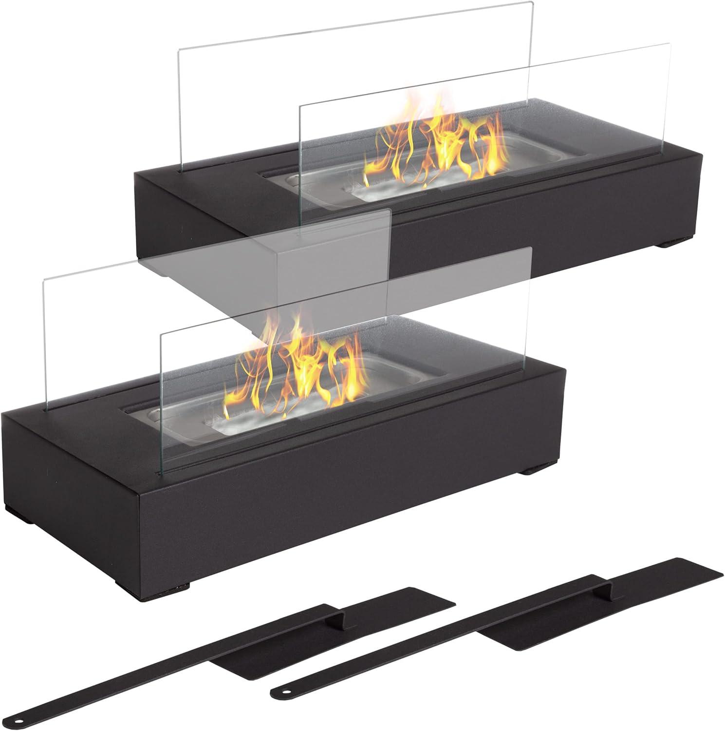 Black Rectangular Bio Ethanol Tabletop Fireplace Set, 2-Pack