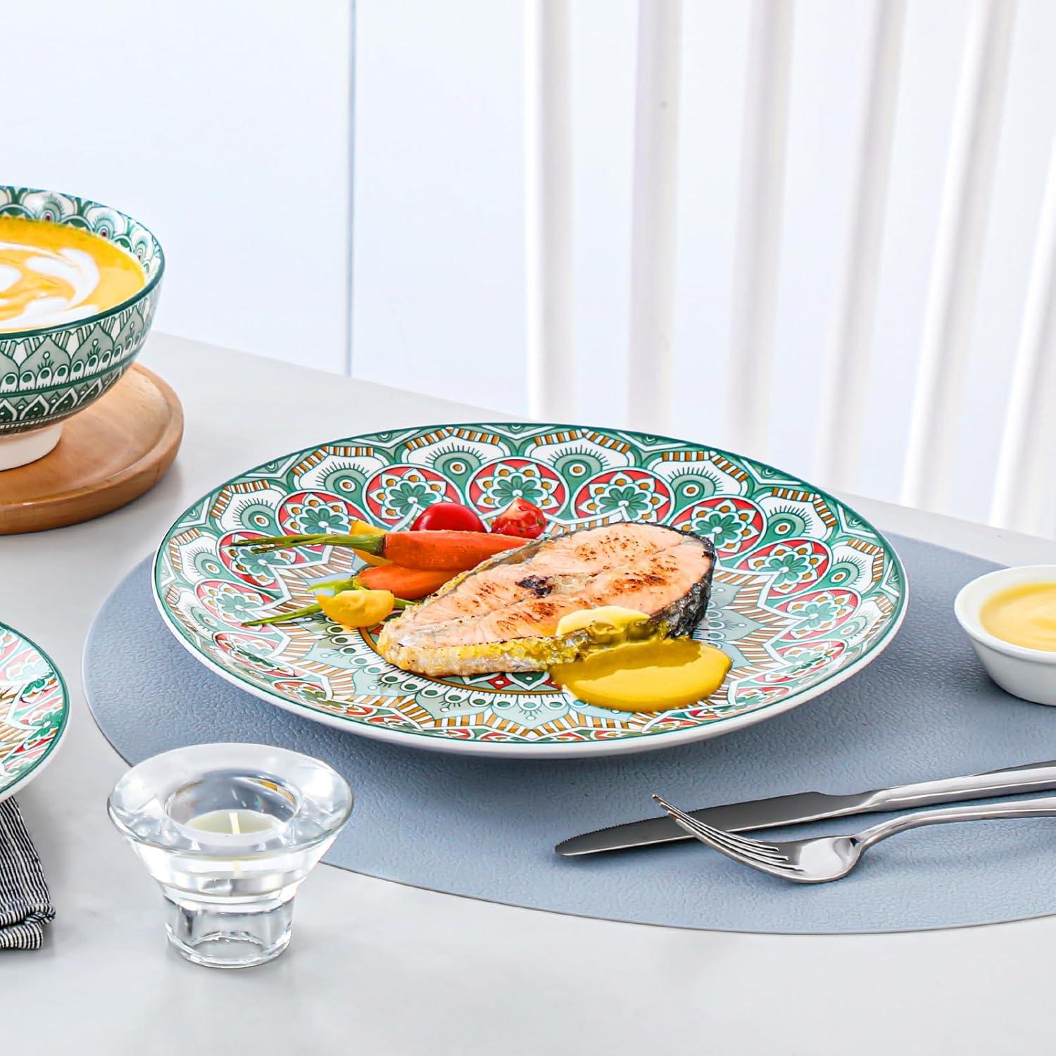 vancasso Mandala 12 Pieces Dinnerware Sets, Porcelain Dinner Set for 4, Boho Plates and Bowls Set, Colorful Dish Sets