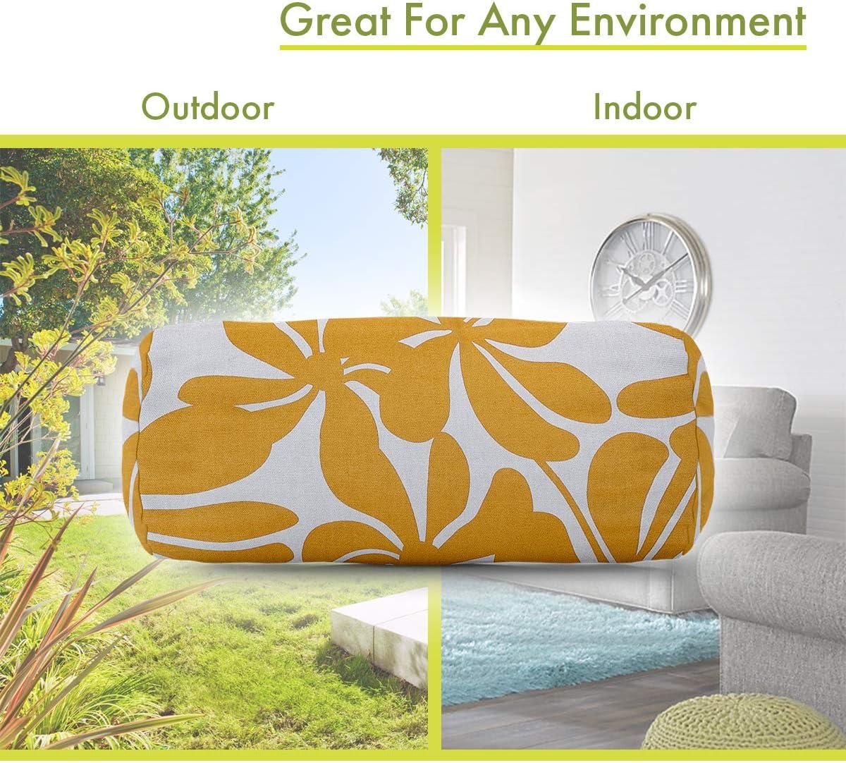 Majestic Home Goods Yellow Plantation Indoor / Outdoor Round Bolster Pillow 18.5" L x 8" W x 8" H