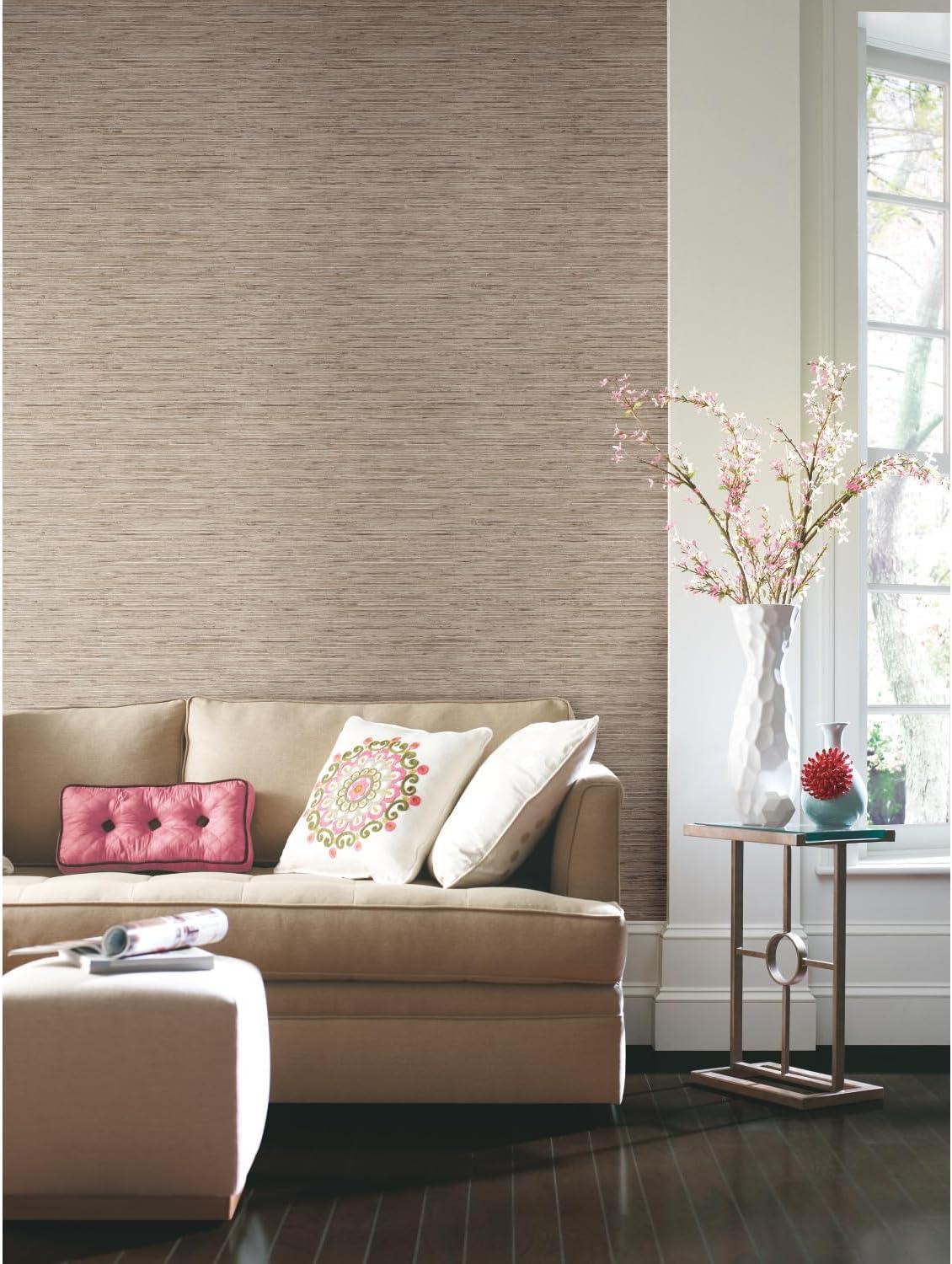 Tan Vinyl Grasscloth Peel and Stick Wallpaper