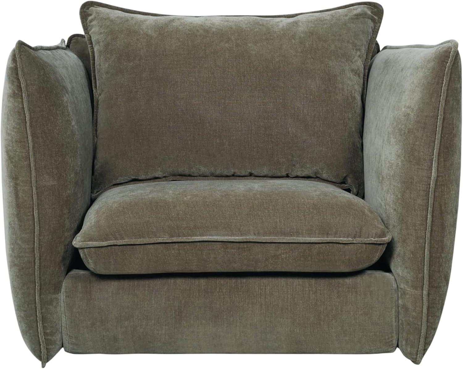 Moss Green Fabric Barrel Accent Chair with Removable Pillow