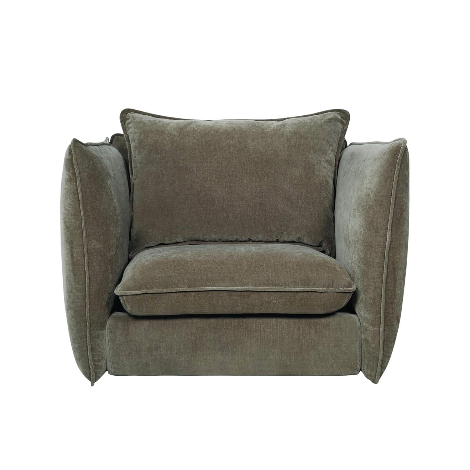 Moss Green Fabric Barrel Accent Chair with Removable Pillow
