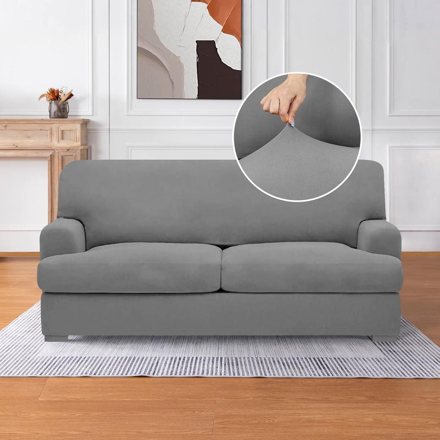 Light Gray Stretch T Cushion Loveseat Slipcover