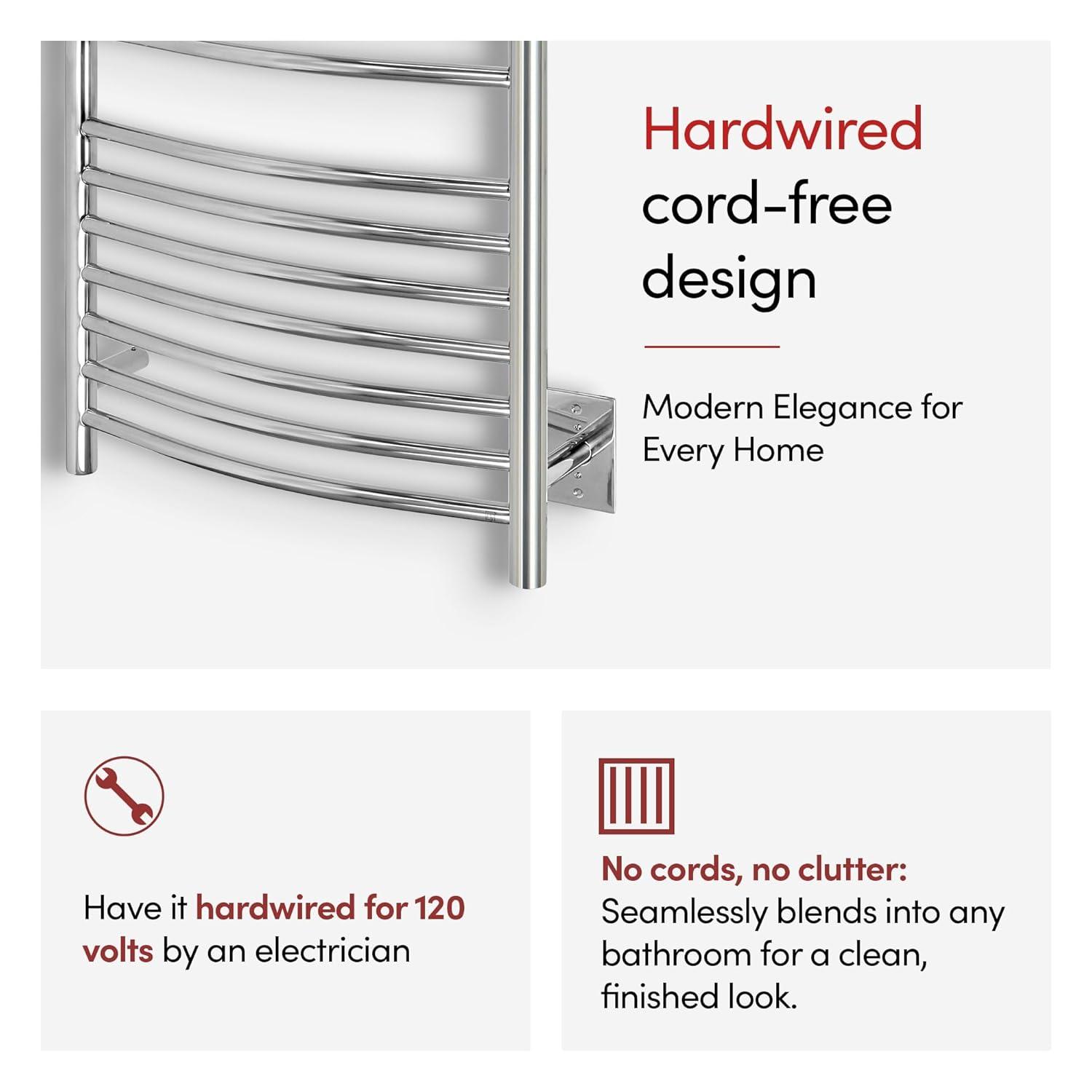 Heated Towel Rack, 20-Bar Wall Mounted Towel Warmer Polished Stainless Steel for Luxury Spa-Like Comfort in Your Bathroom, Electric Hardwired 190 W (WarmlyYours Bellagio)