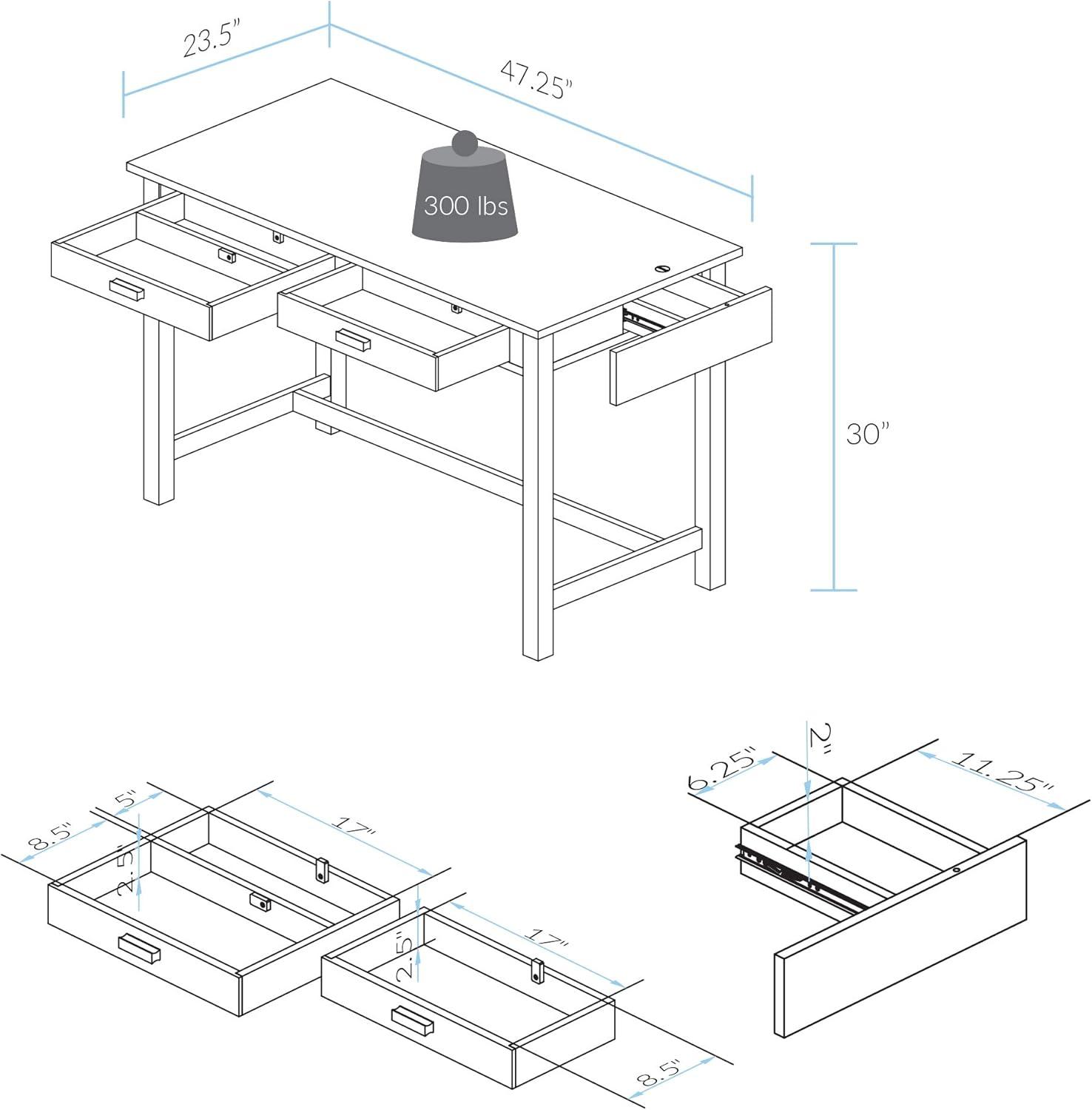 Jefferson Black Pine Wood Desk with Concealed Drawers