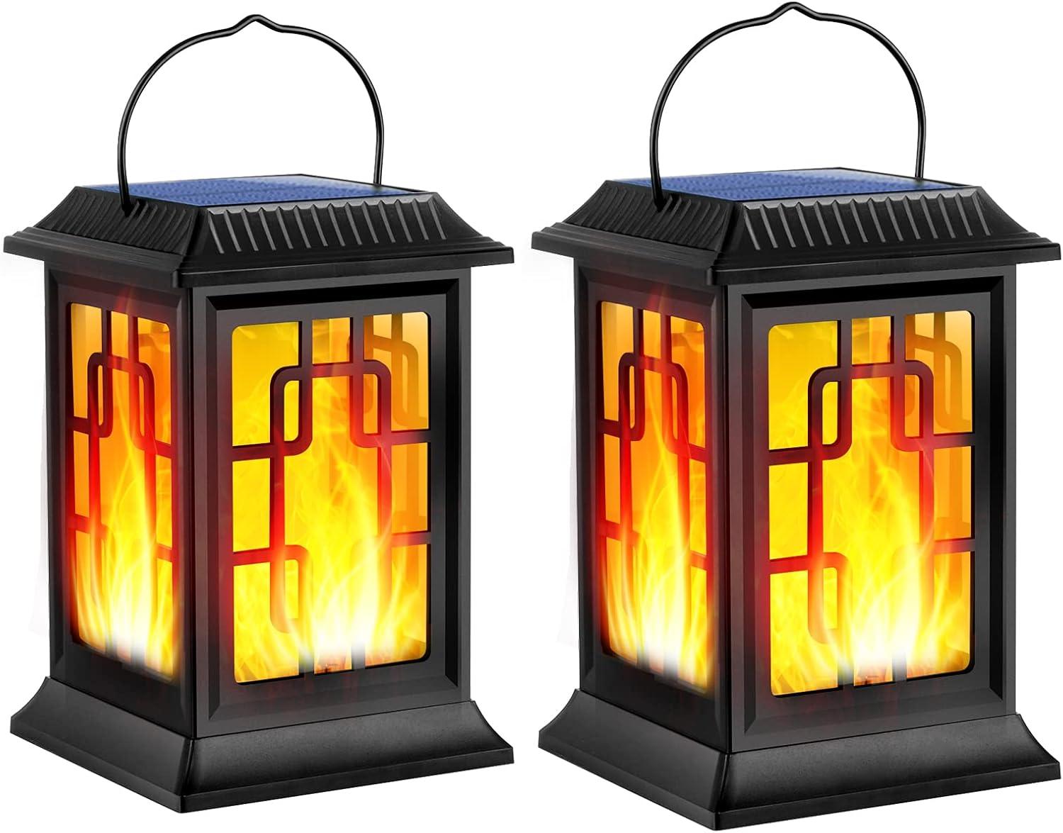 BEACHWATER POOL & SPA, LLC Solar Lanterns Outdoor, Waterproof Hanging Solar Lanterns, Garden Lanterns Solar Powered Flame Lights LED Lanterns Lights For Patio Pathway Deck Yard (2 Pack)