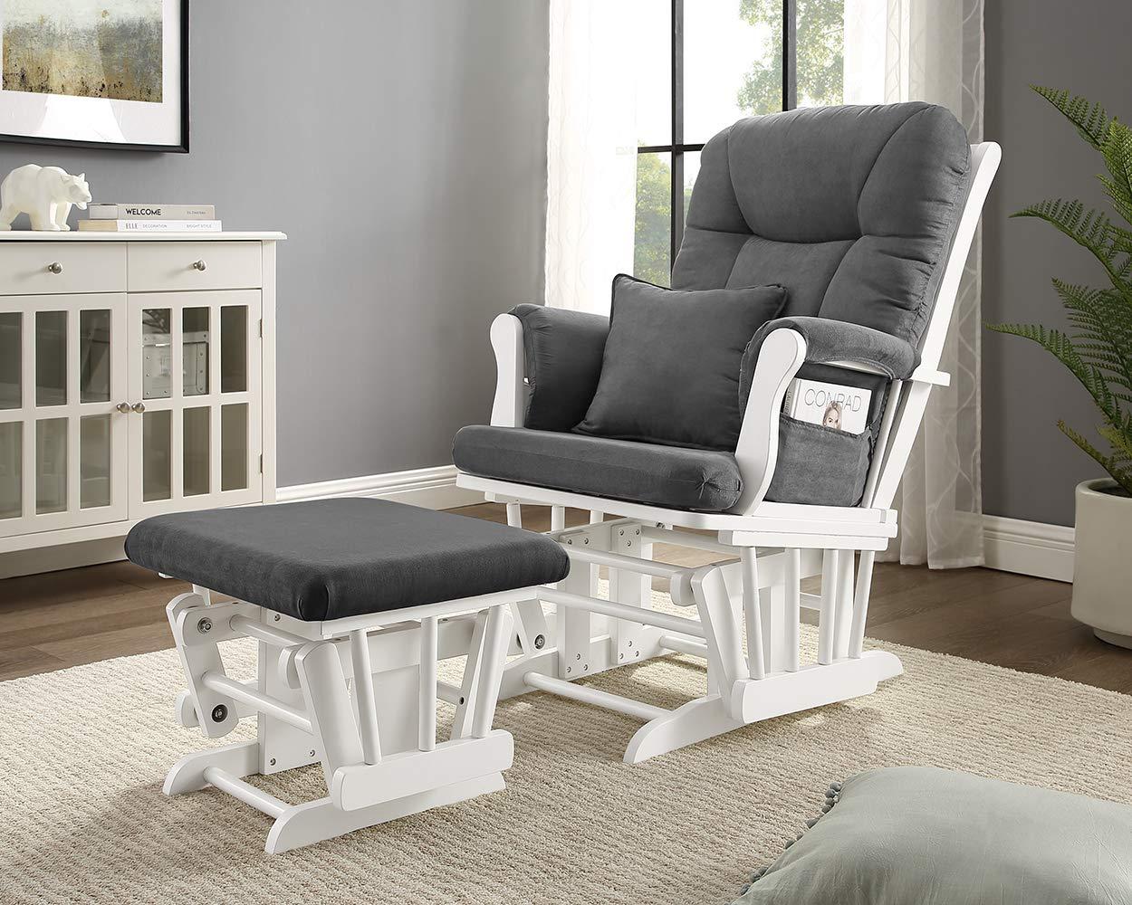 Angel Line Monterey II Glider and Ottoman, Black Finish with Dark Gray Cushions