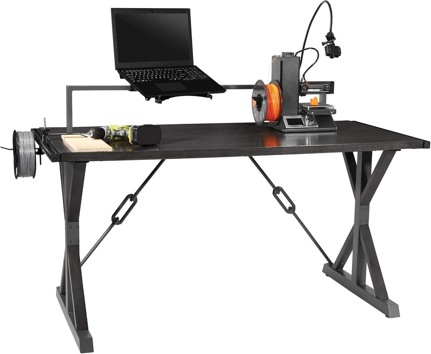 Essential Maker's Gray Wood Desk with Power Outlet and Cable Management
