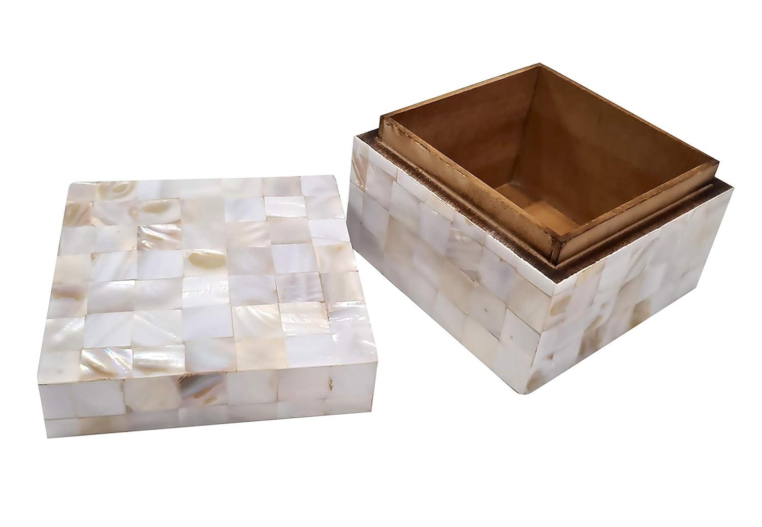 Set of 2 Shell Mosaic Patterned Wood Box White - Olivia & May