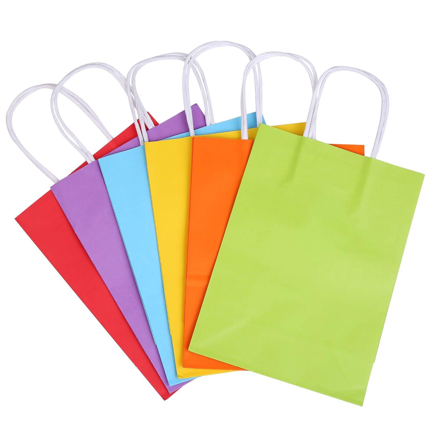 BagDream 24 Pack Rainbow Gift Bags with Handles, 6 Colors Small Party Favor Bag Goodie Bags for Kids Birthday, Party Favors, Birthdays & Celebrations, 5.25x3.75x8"