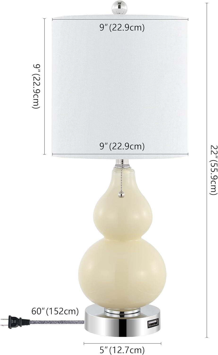 Cora 22" Classic Vintage Glass LED Table Lamp with USB Charging Port, Cream (Set of 2)